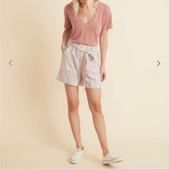 Marine Layer Karleigh Belted Short Rainbow Stripe Small pull on hemp high rise - Picture 2 of 13